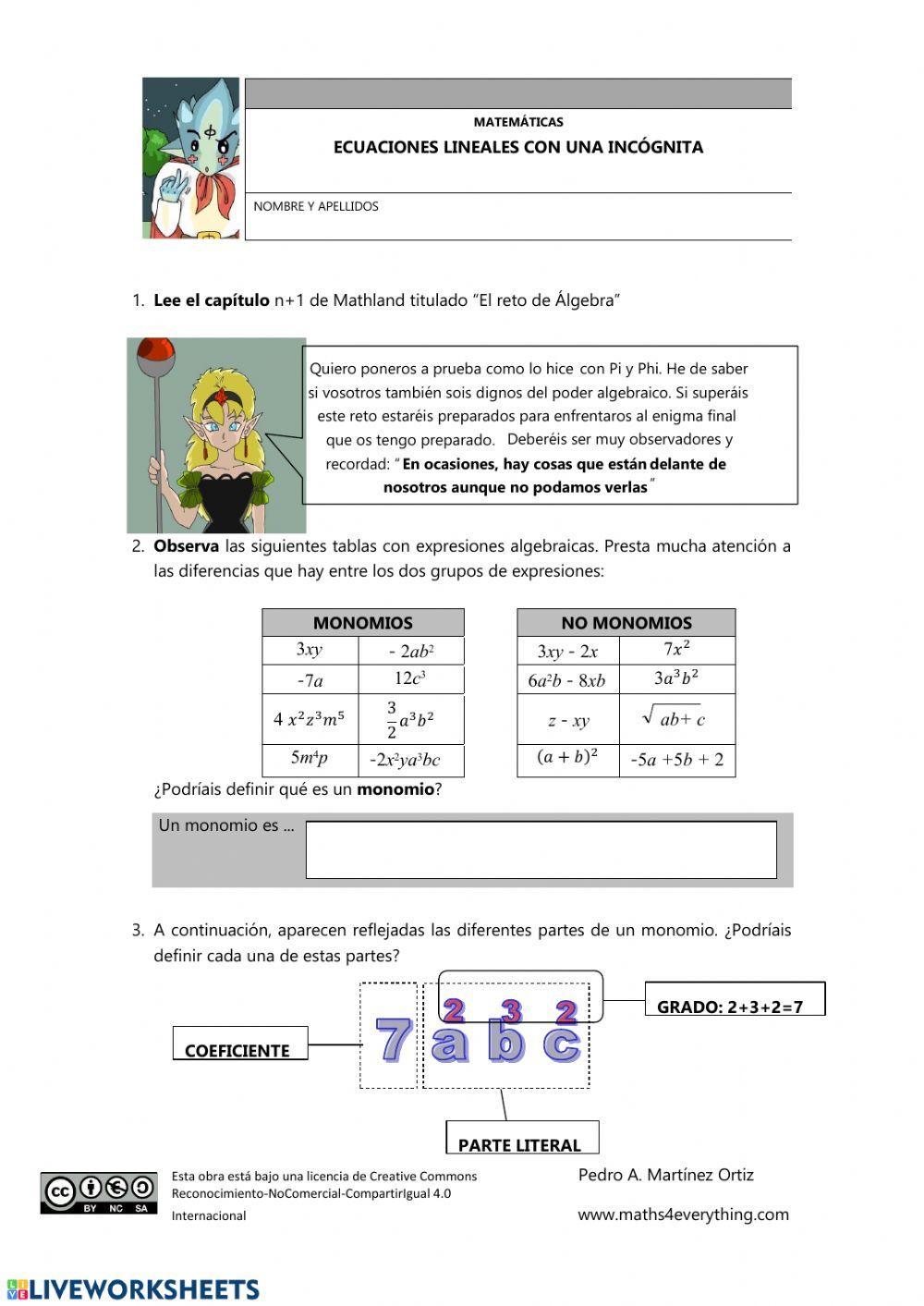 Ejercicios monomios con vídeos