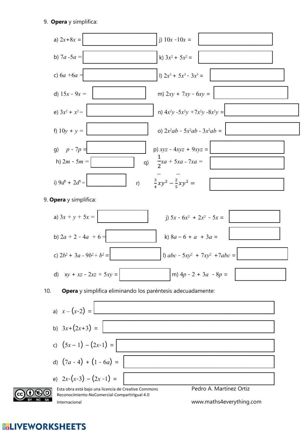 Ejercicios monomios con vídeos