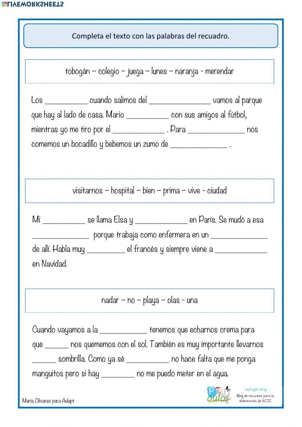 Texto palabras perdidas Texto palabras perdidas