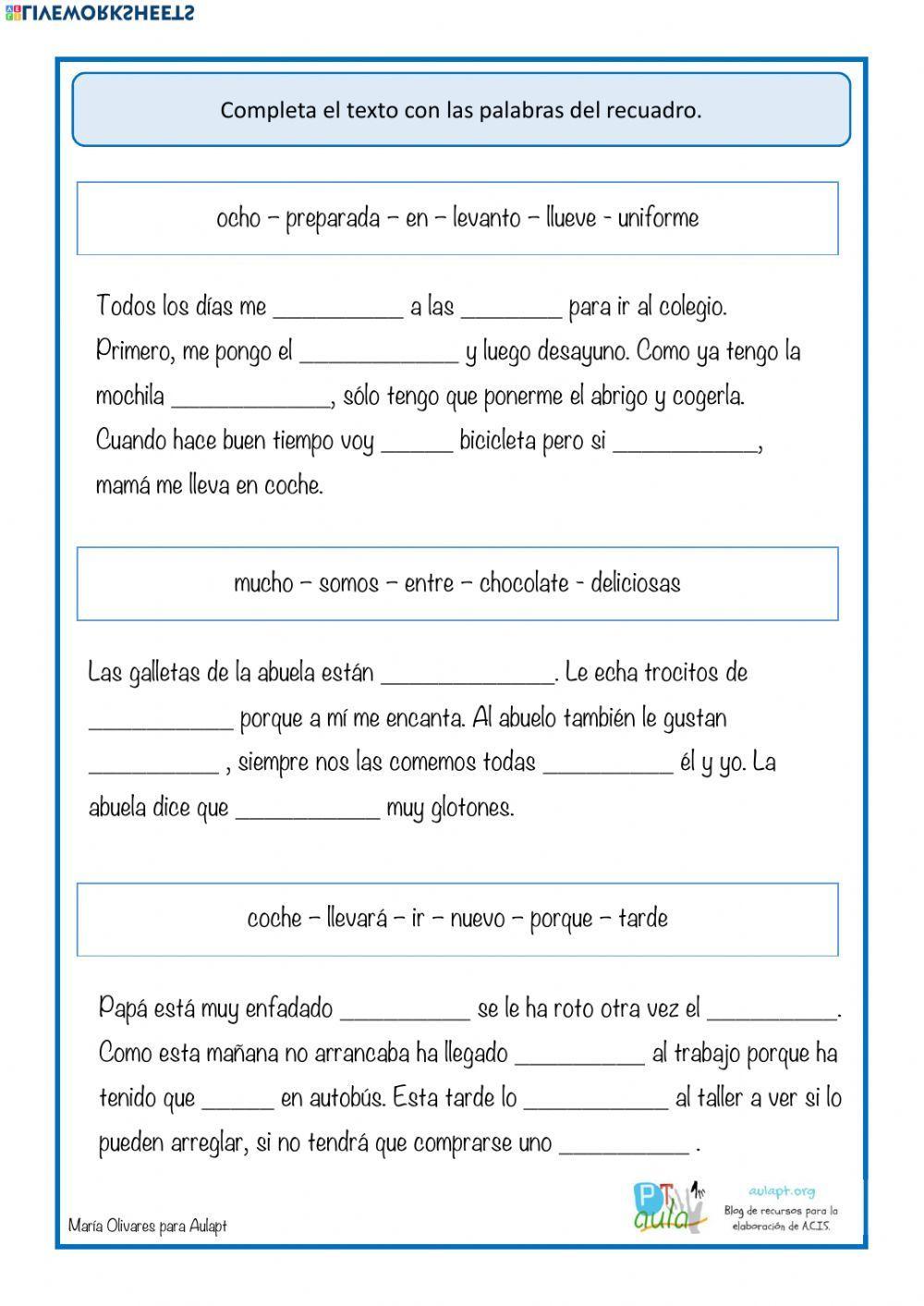 Texto palabras perdidas Texto palabras perdidas