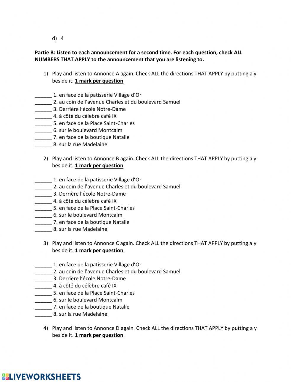 Des Annonces Listening Quiz