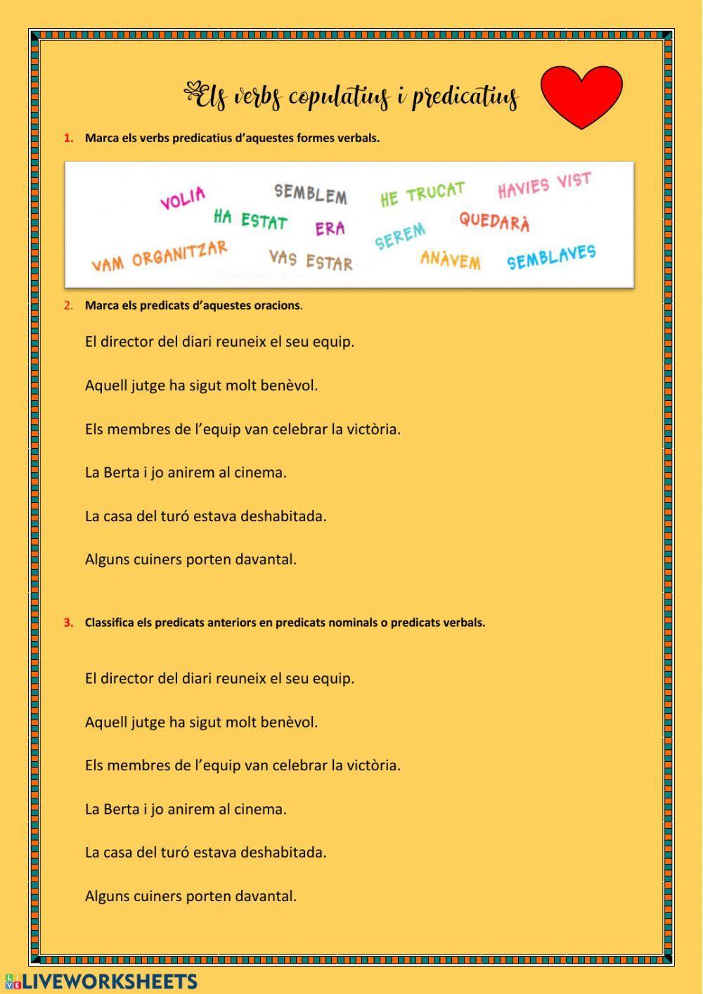 Verbs predicatius i copulatius