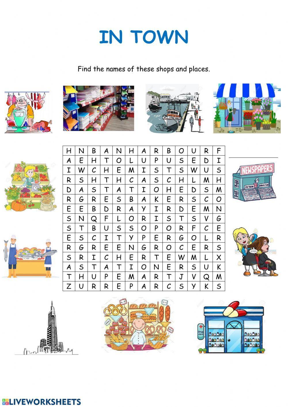 In town - wordsearch puzzle