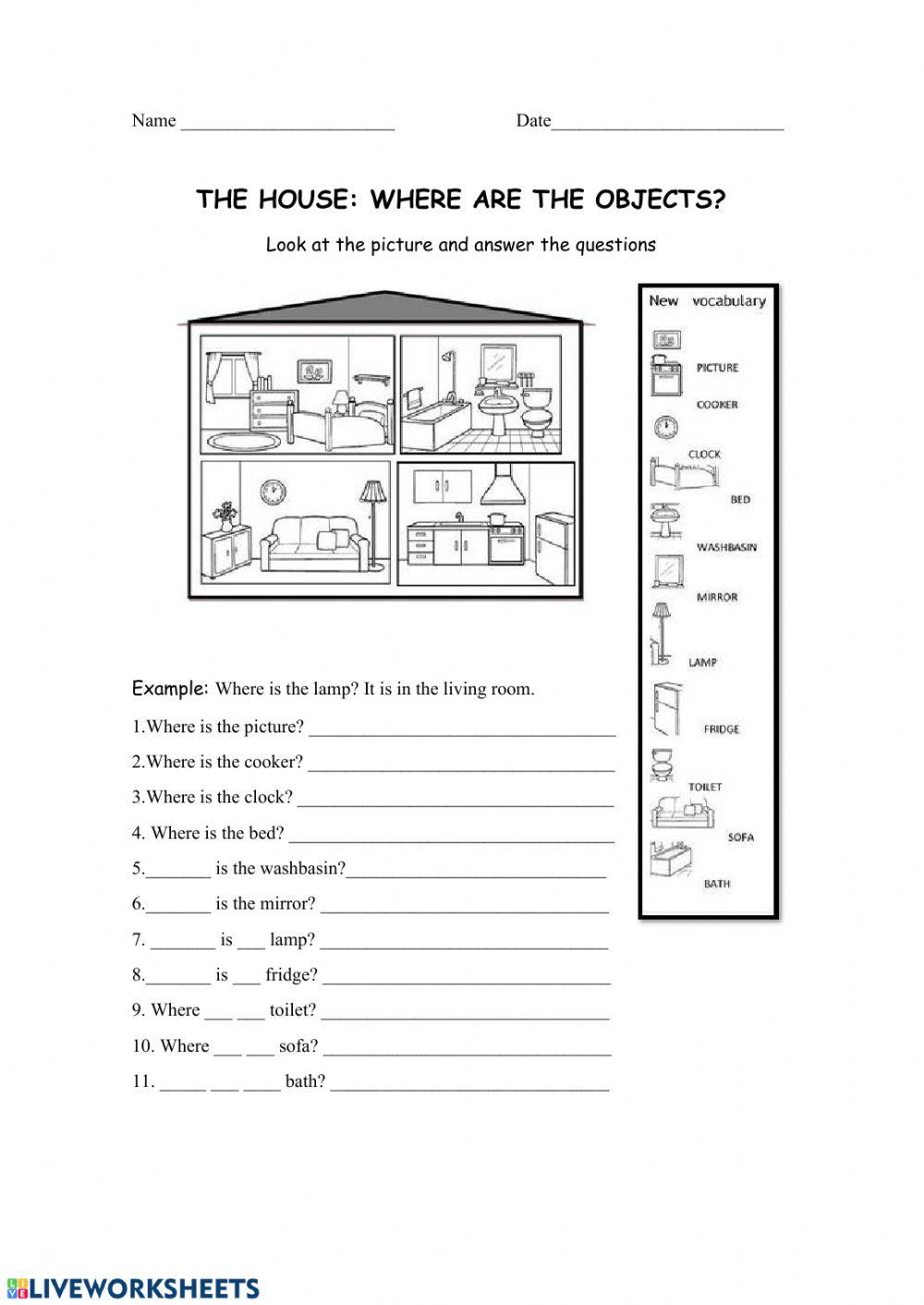 Objects in the house online worksheet for 1st Primary | Live Worksheets
