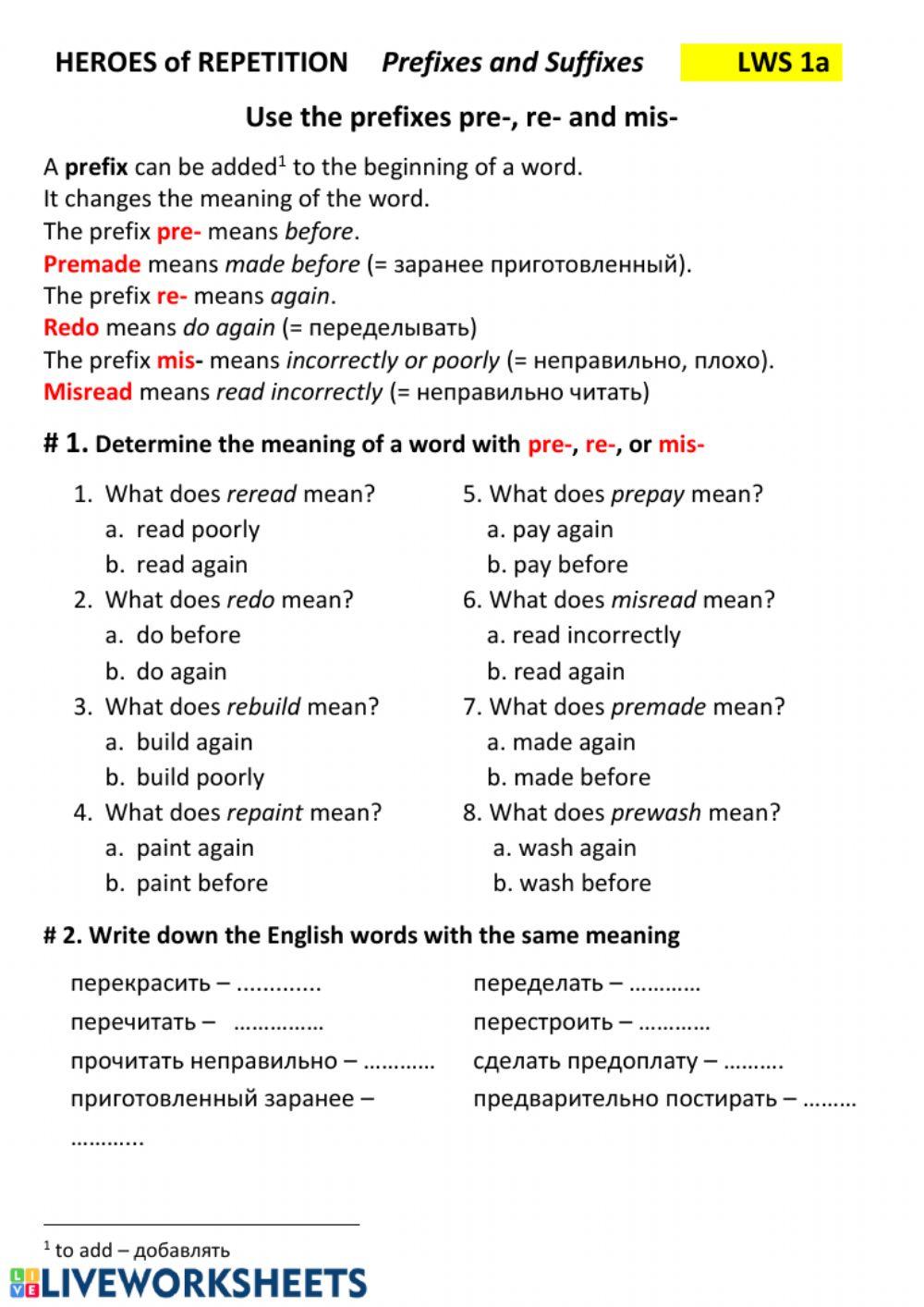 Prefixes and Suffixes LWS 1a