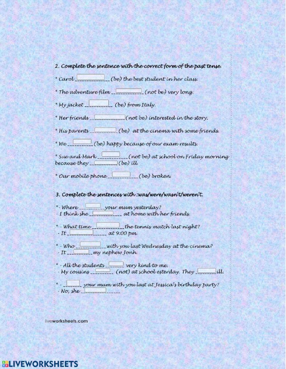 Verb To Be - Past Tense