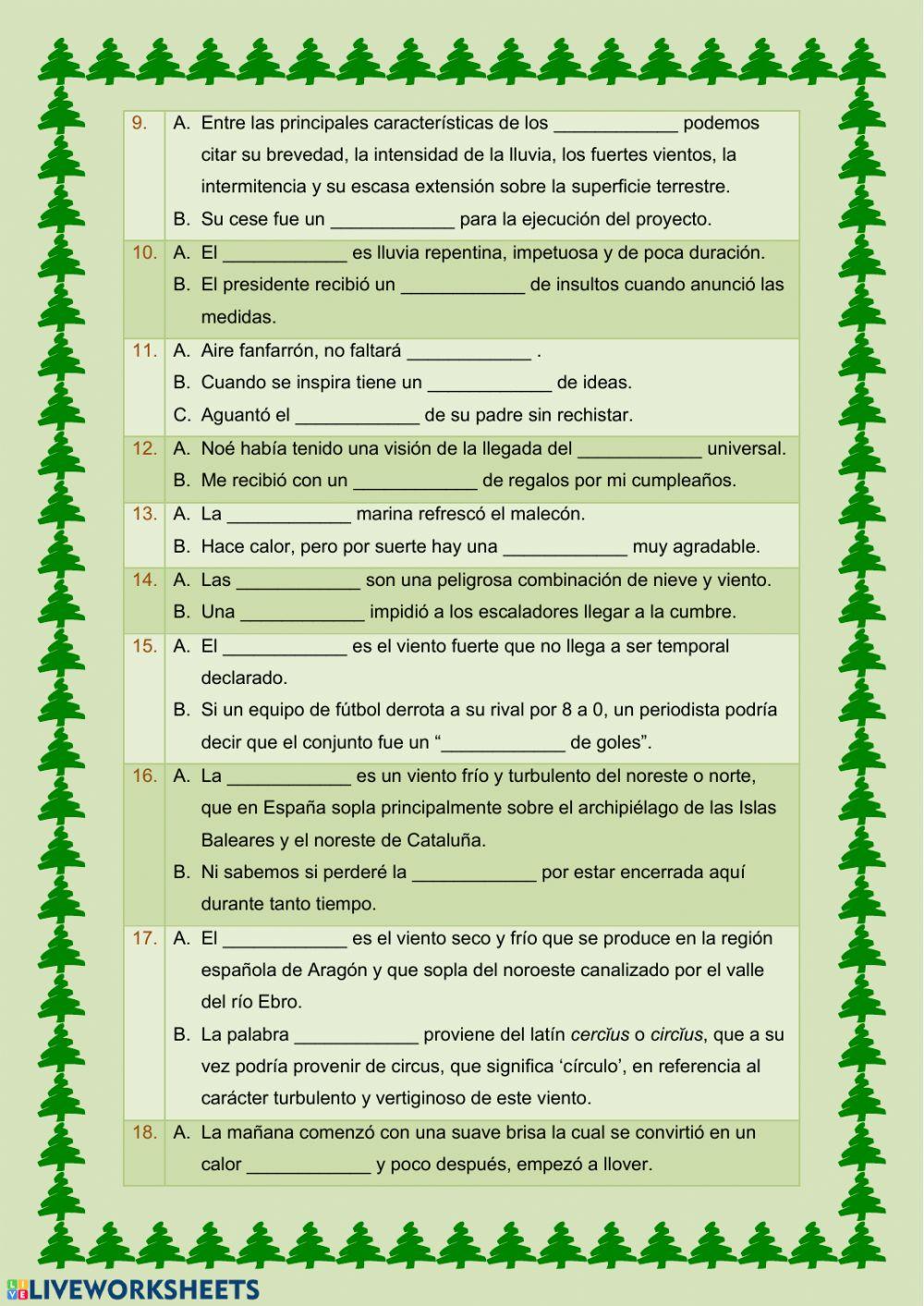 Vocabulario sobre el tiempo