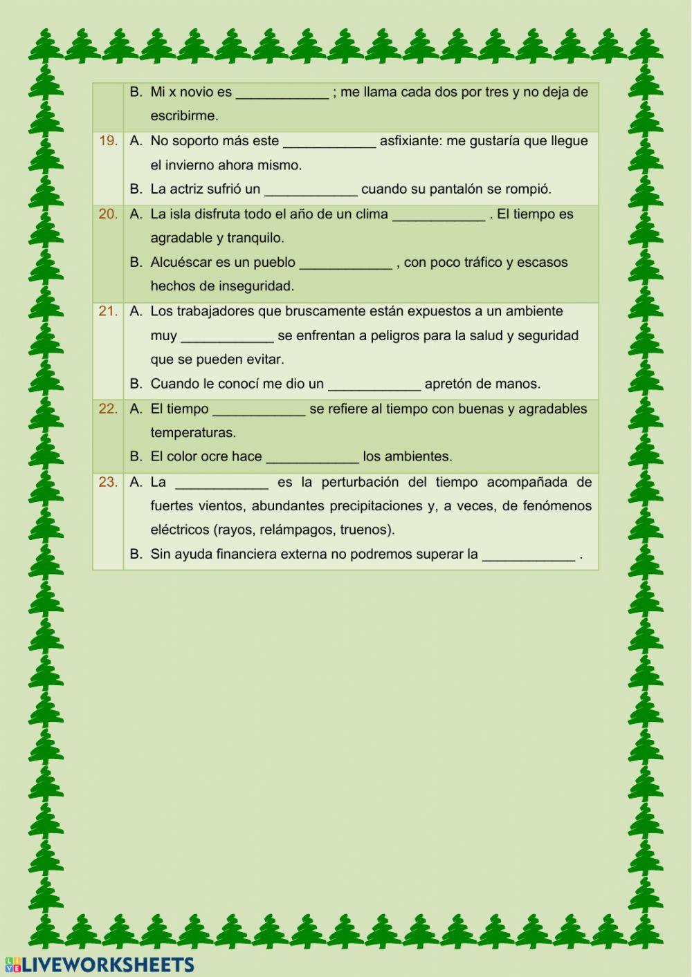Vocabulario sobre el tiempo