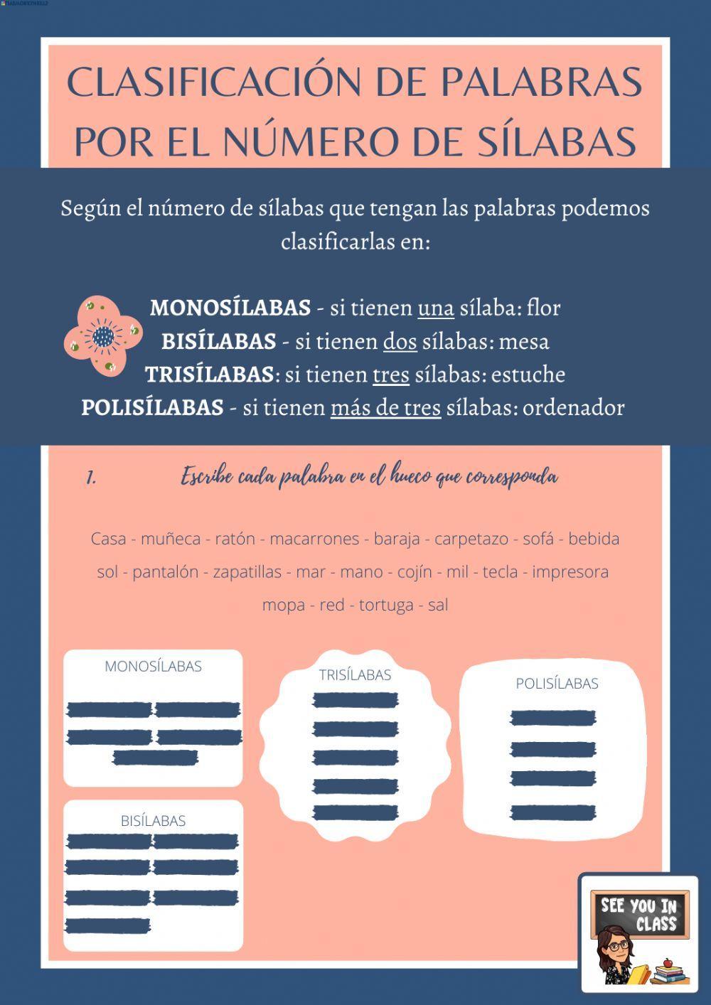 Clasificación de palabras por su número de sílabas