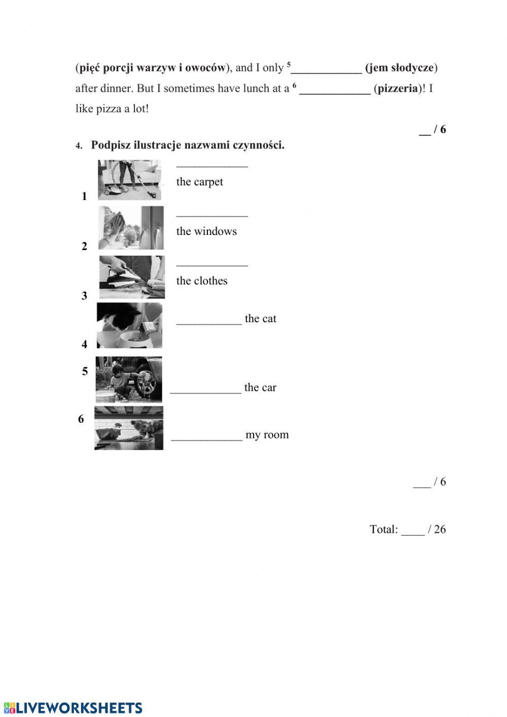 Household chores, eating habits