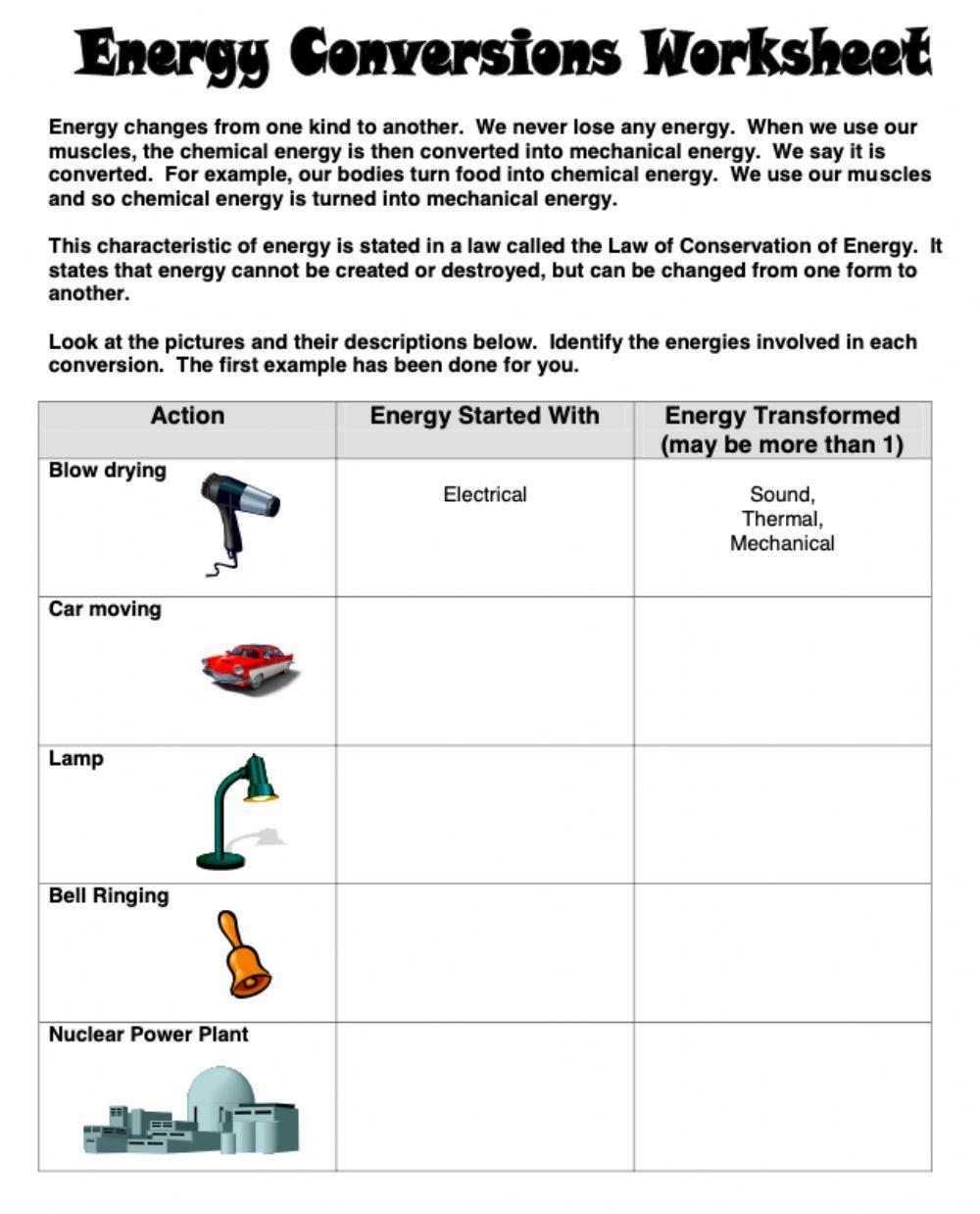 Energy conversions