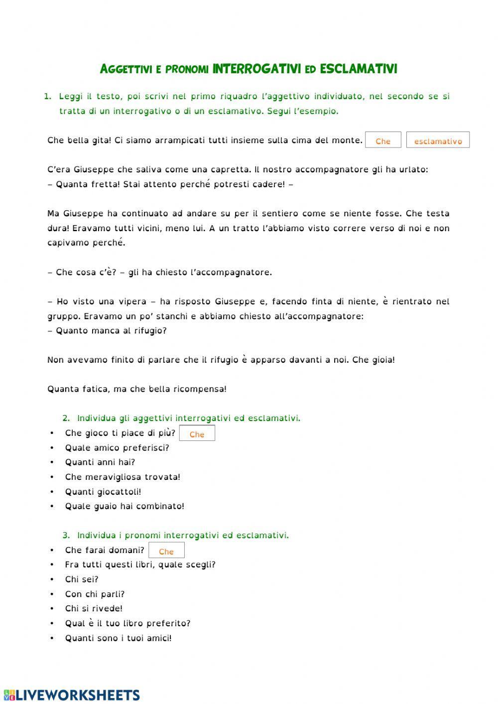 Aggettivi e pronomi interrogativi ed esclamativi