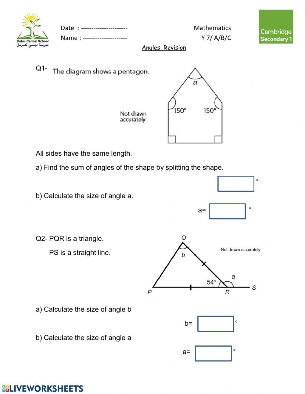 Calculating Angles worksheet Live Worksheets