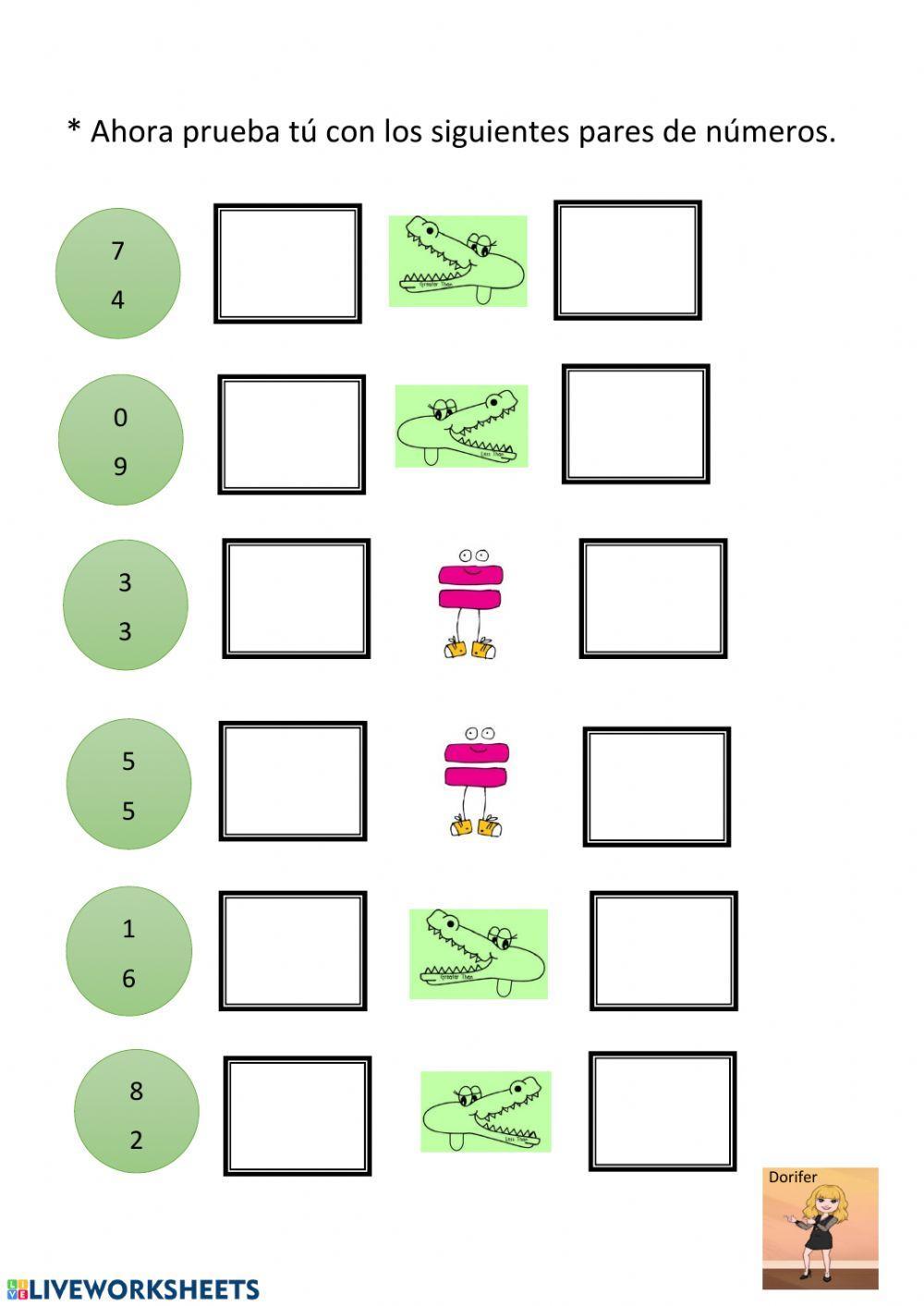 Mayor, menor e igual con cocodrilos.