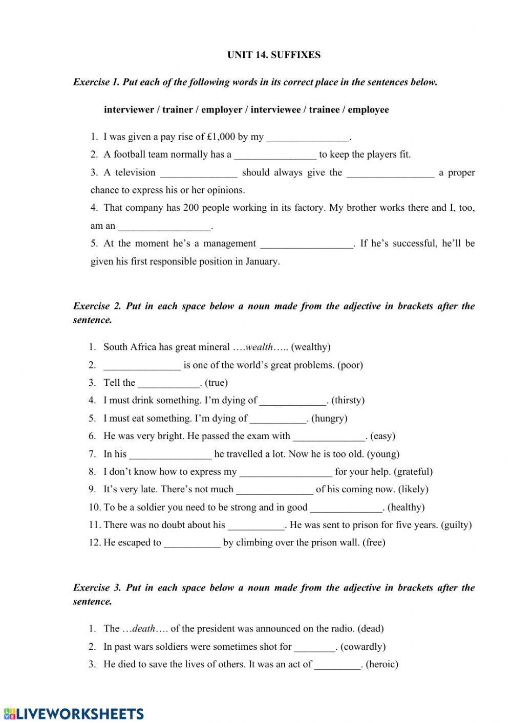 Unit 14. Suffixes Ex 1-3
