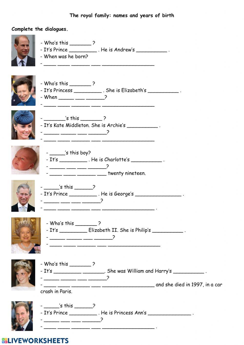 Royal family: names and years of birth