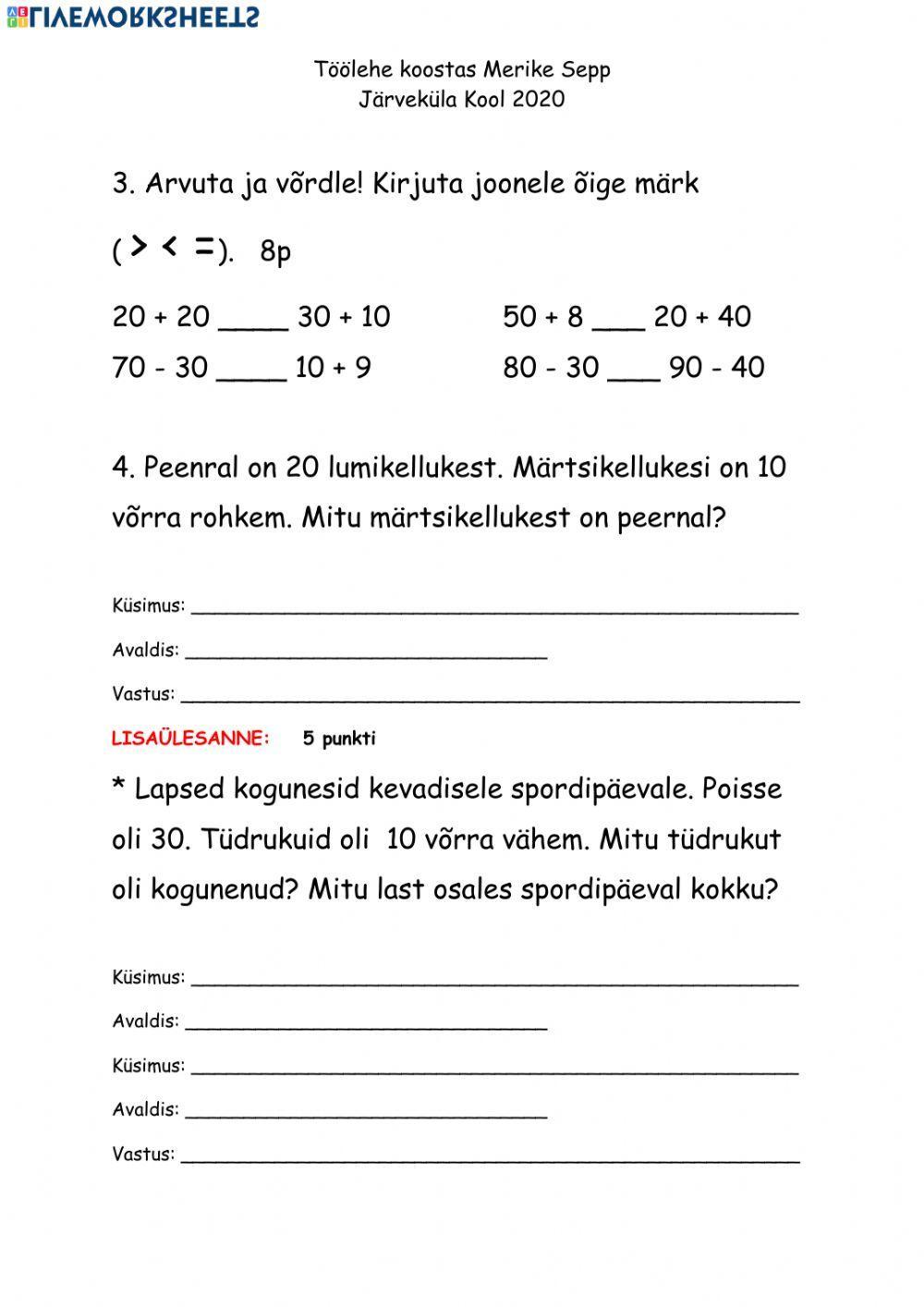 Arvutamine 100 piires, 1.kl