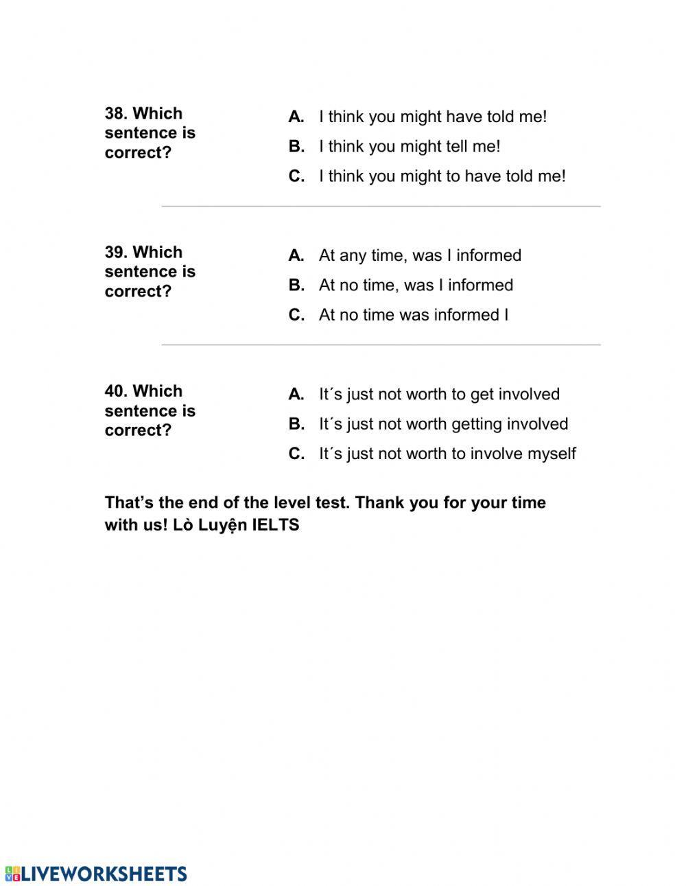 Ielts placement test