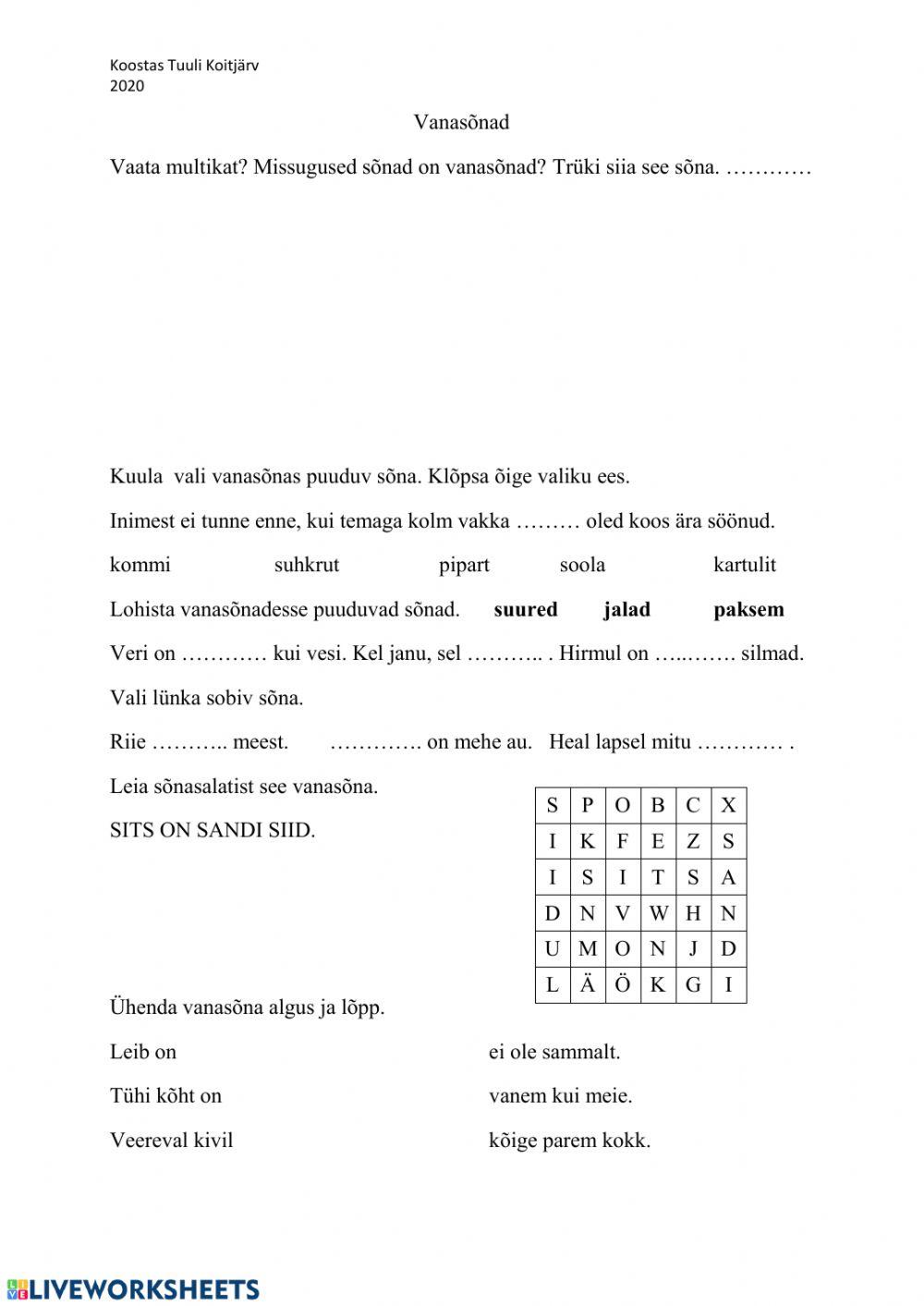 Vanasõnad (koolituse iseseisev töö nr. 3)