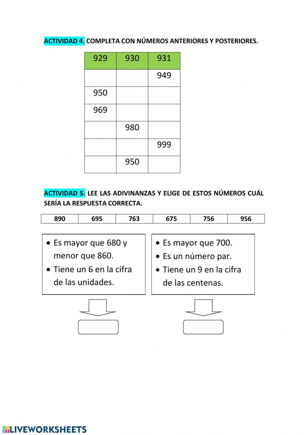 Numeración del 900 al 999
