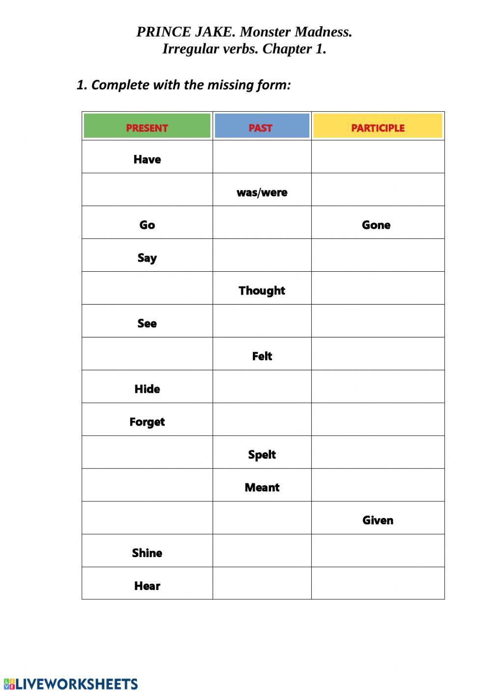 Prince Jake. Monster Madness. Chapter 1. Irregular verbs.
