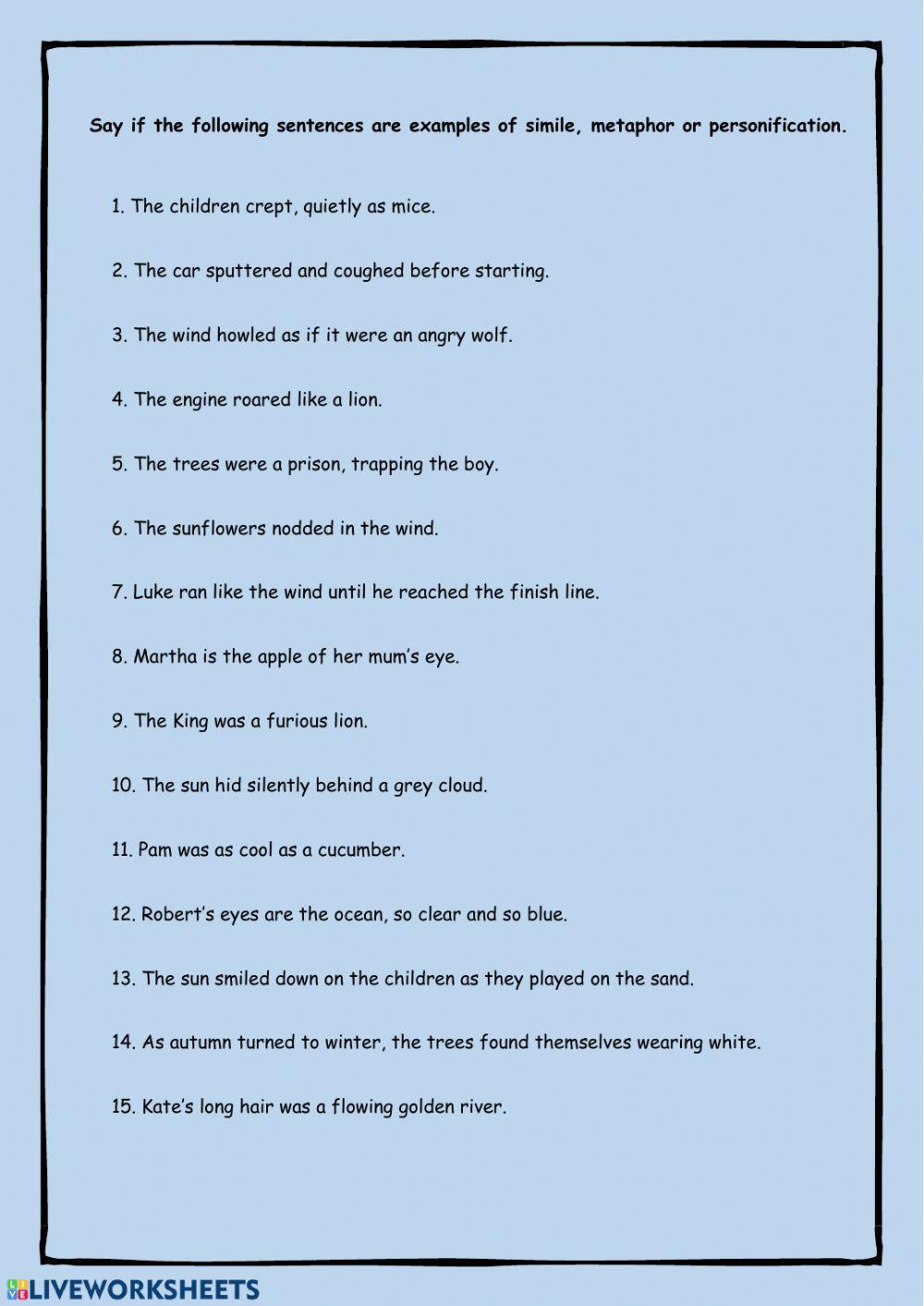 Similes And Metaphors Worksheet