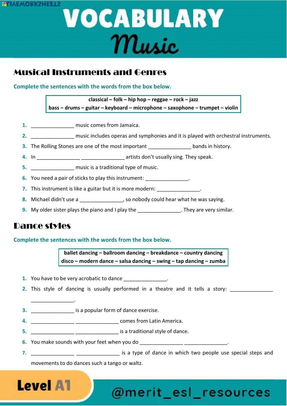 Vocabulary Music MeritESLResources Live