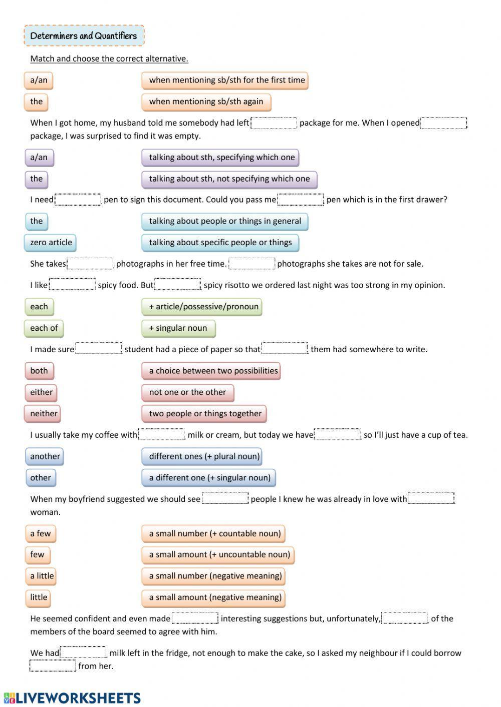 Determiners and Quantifiers Determiners and Quantifiers
