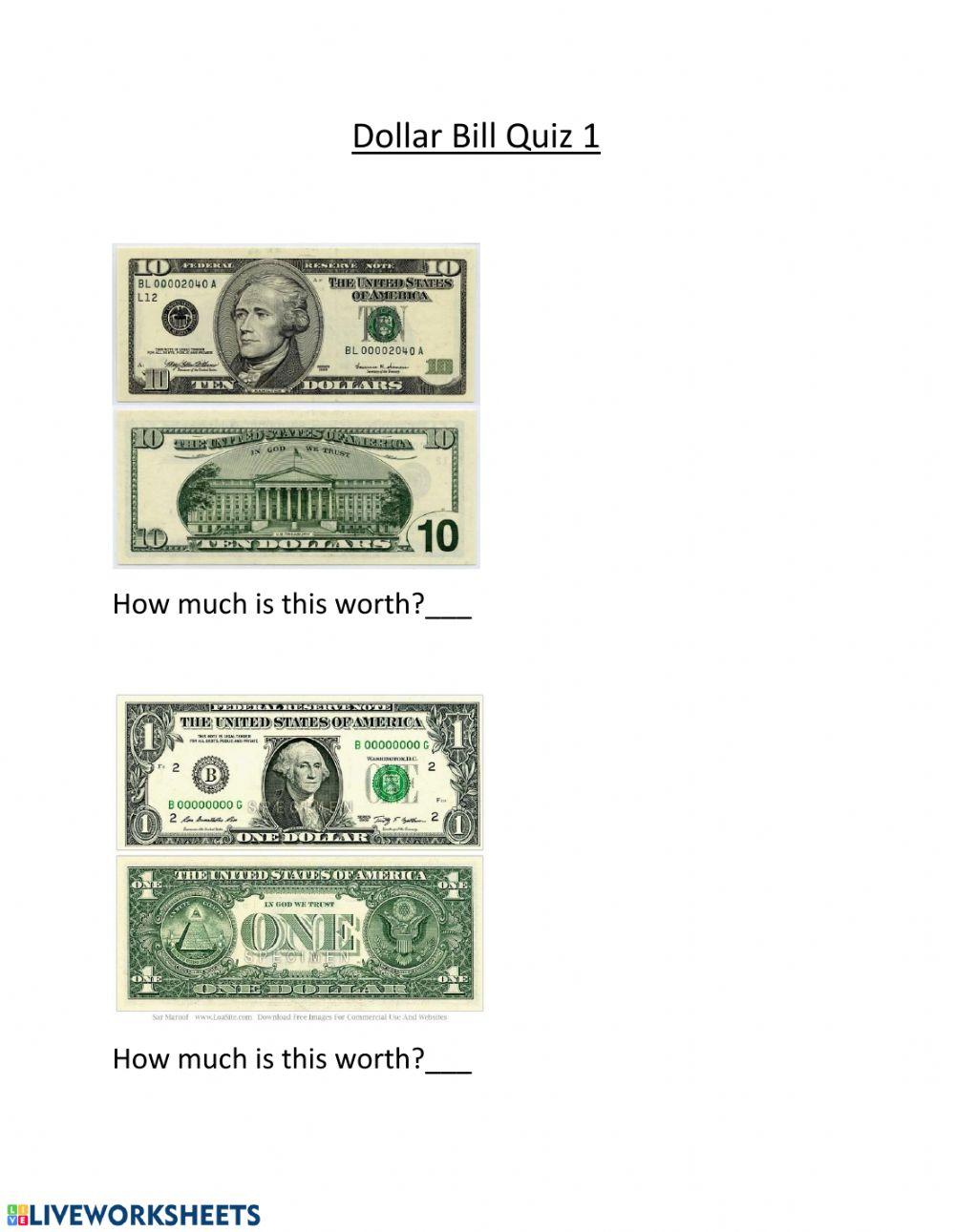 Dollar Bill Quiz 1