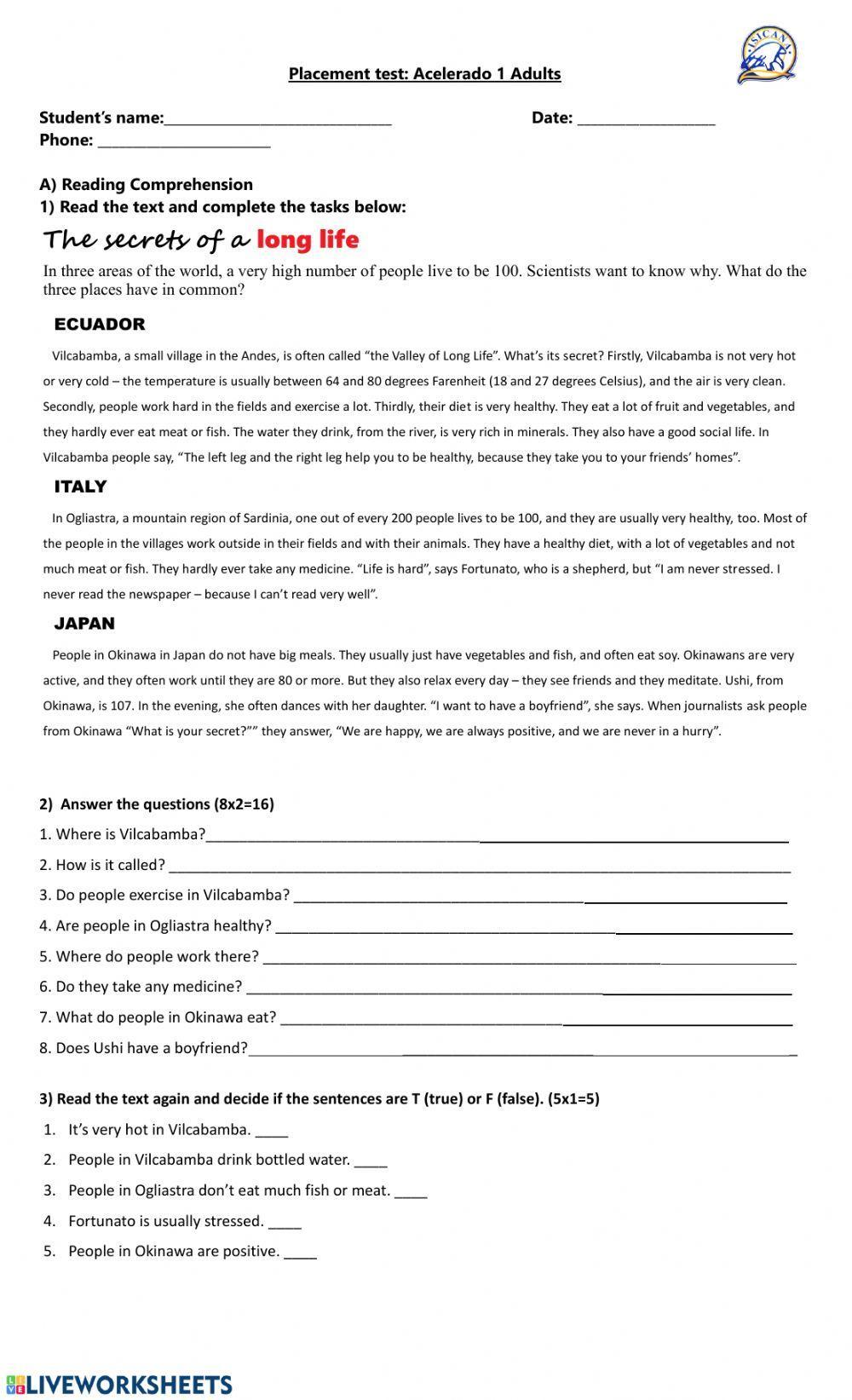 Placement test Adults Acel 1