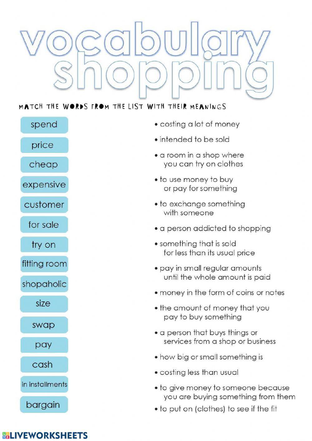 Vocabulary: shopping
