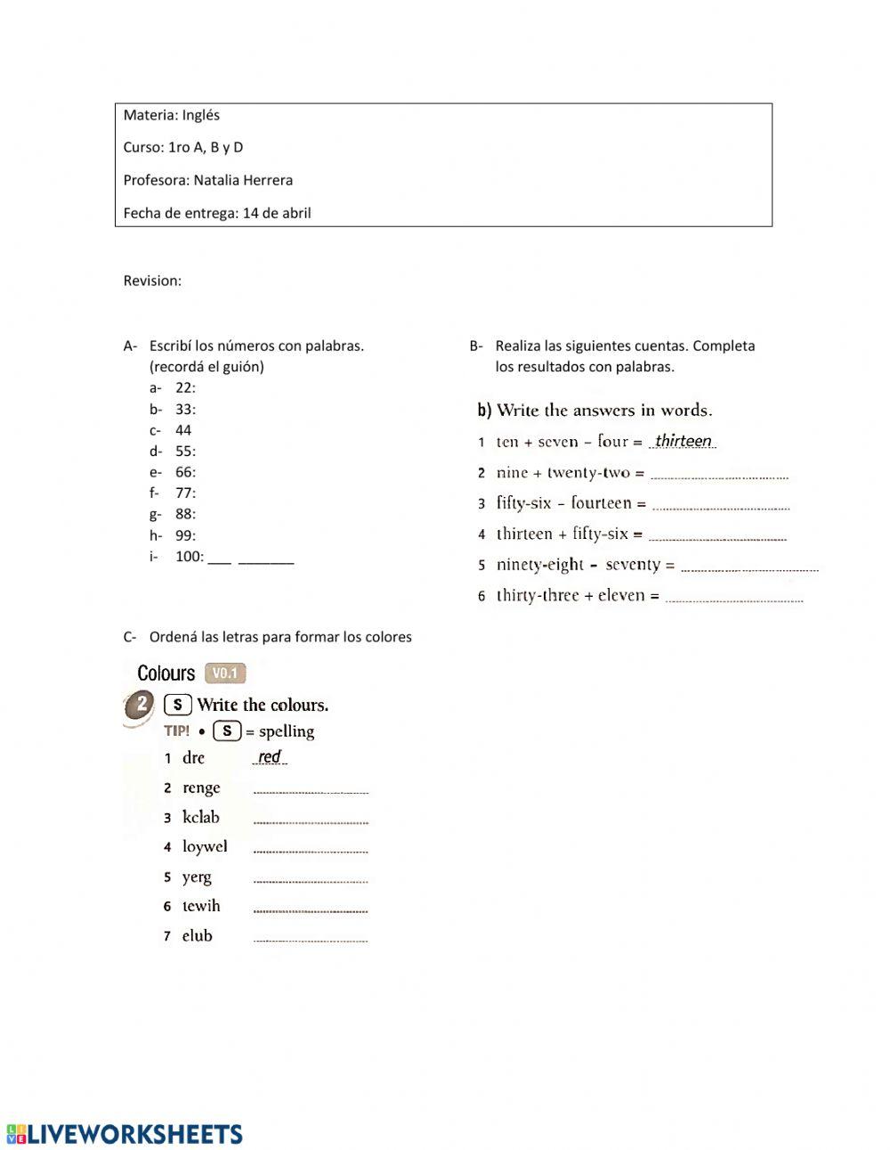 Vocabulary (colors - numbers- days of the week)