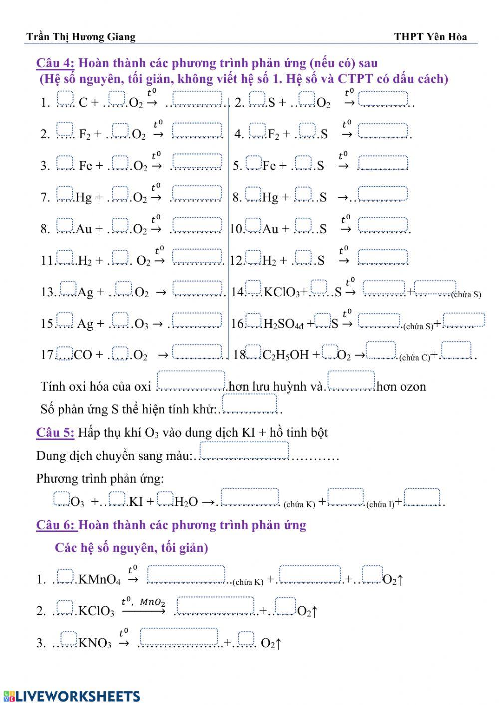 Ôn tập oxi lưu huỳnh