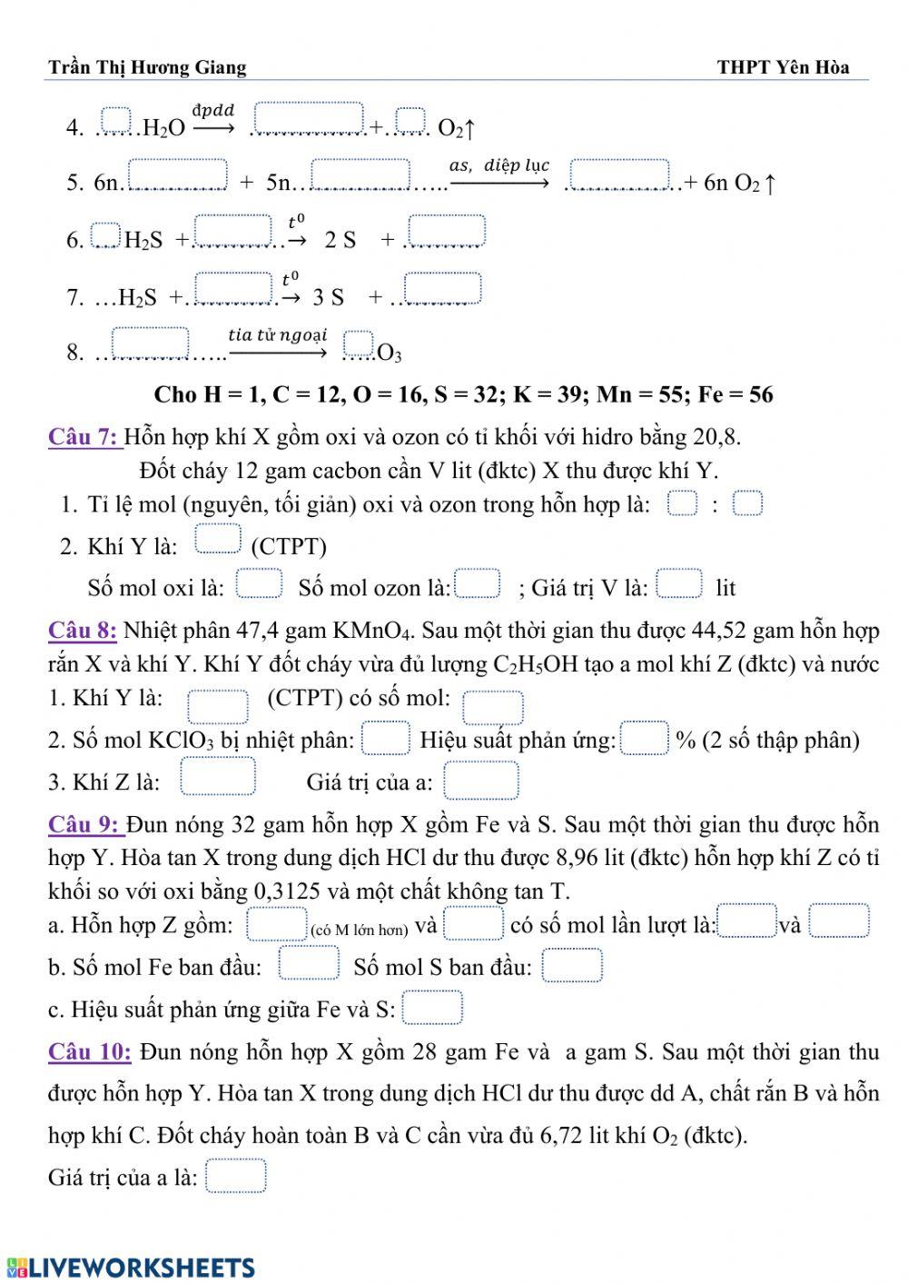 Ôn tập oxi lưu huỳnh
