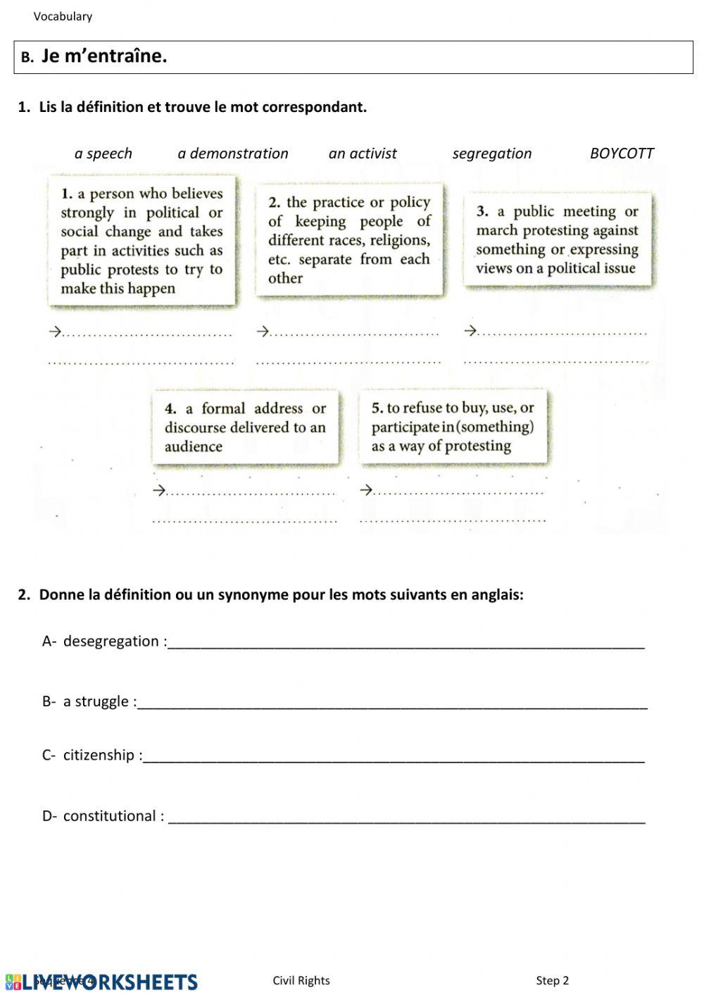 Vocabulary civil rights