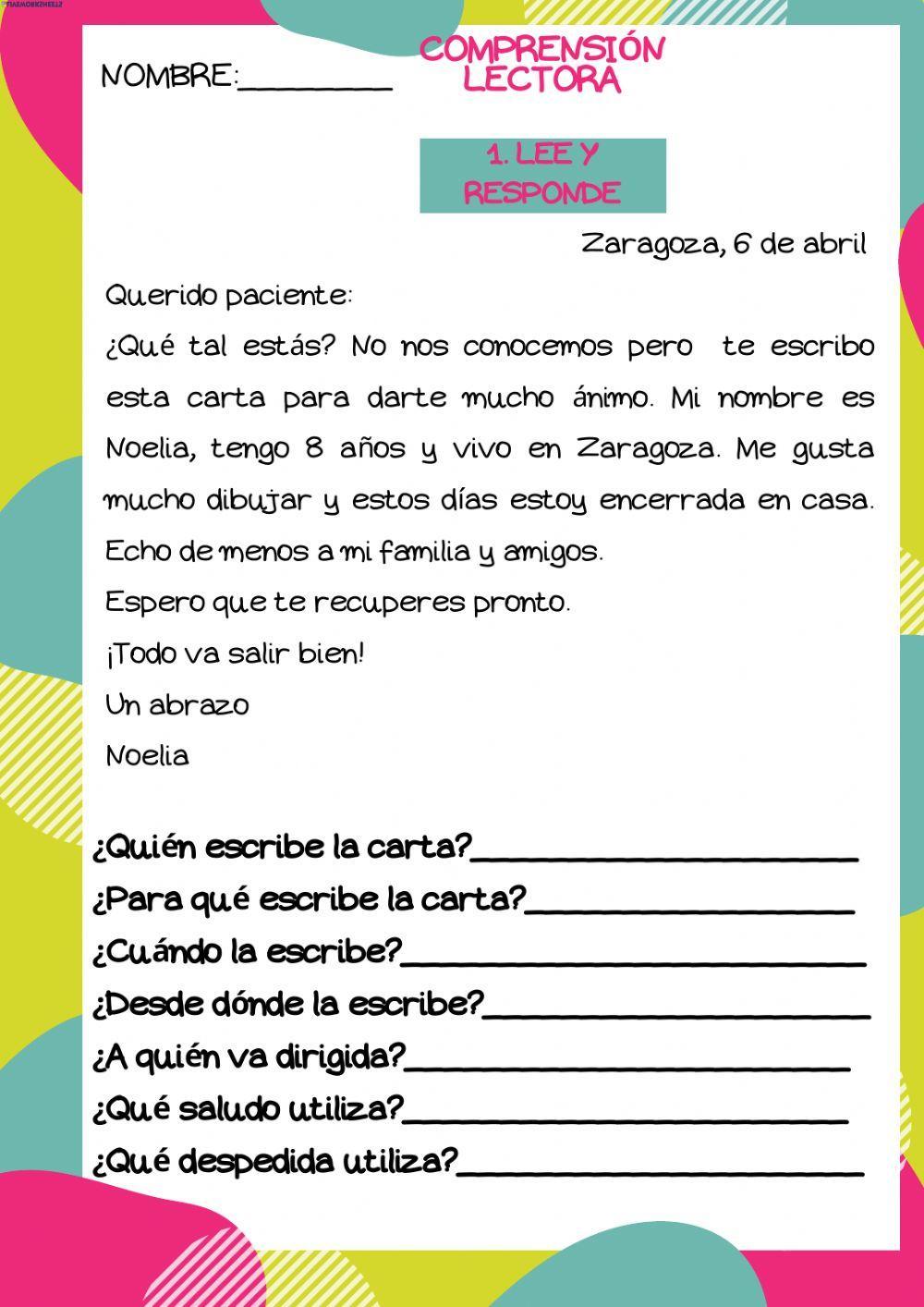 Comprensión lectora carta