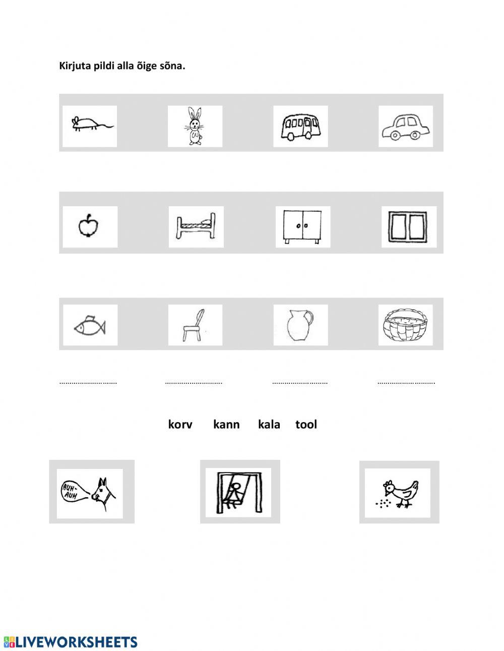 Ühenda pilt sõna ja lausega.