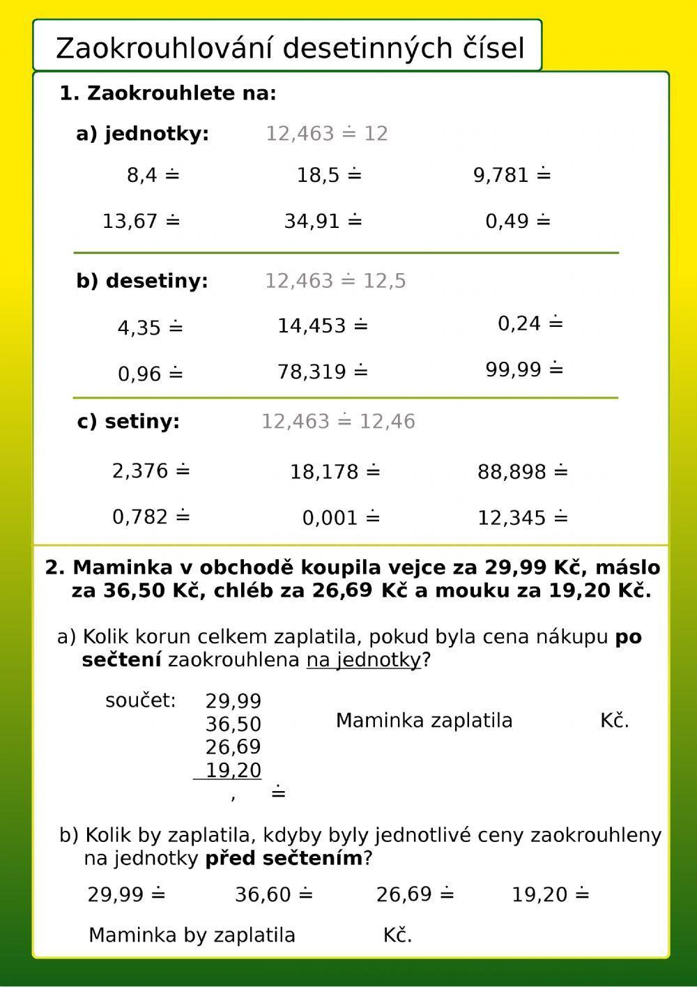 Zaokrouhlování desetinných čísel