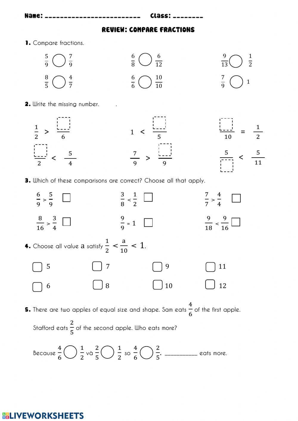 Review: Compare fractions (Practice)