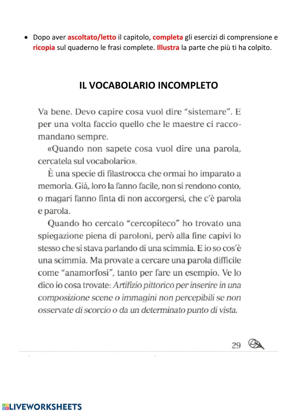 Il vocabolario incompleto
