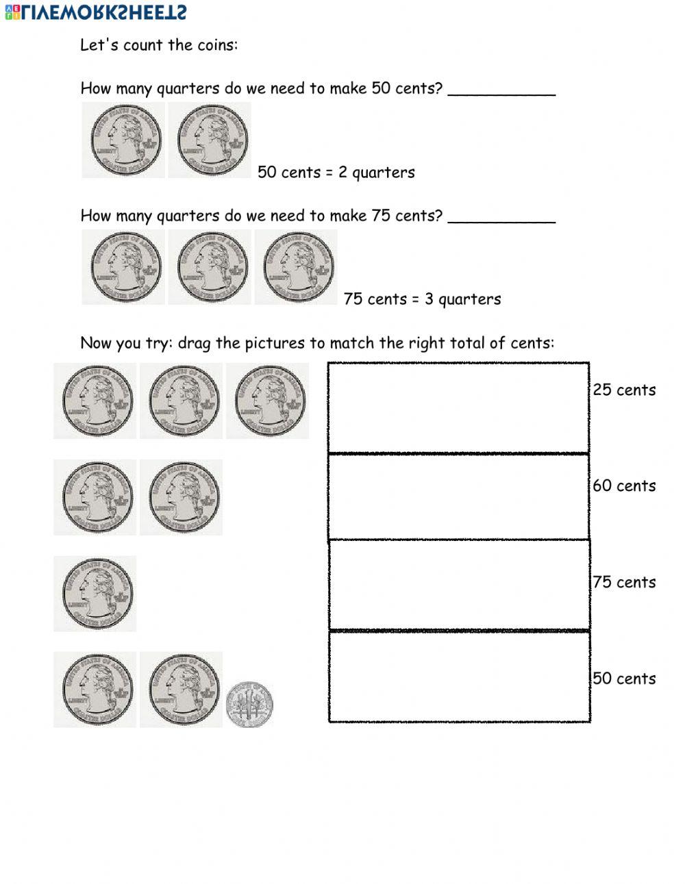 Math quarter dime nickel activity April 7 Seusses