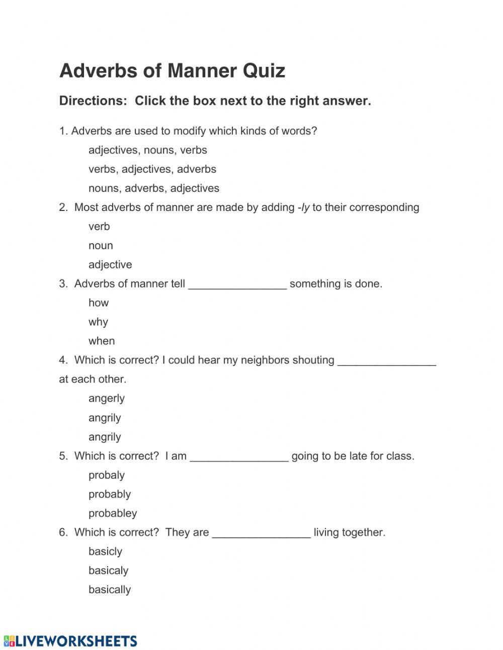 Adverbs of Manner Quiz