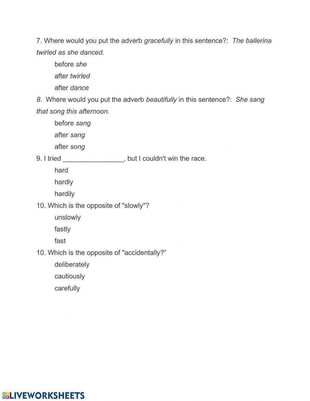 Adverbs of Manner Quiz