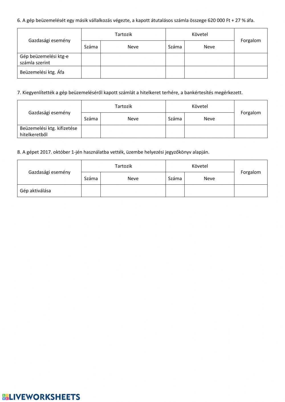 Érettségi könyvelés - Tárgyi eszköz