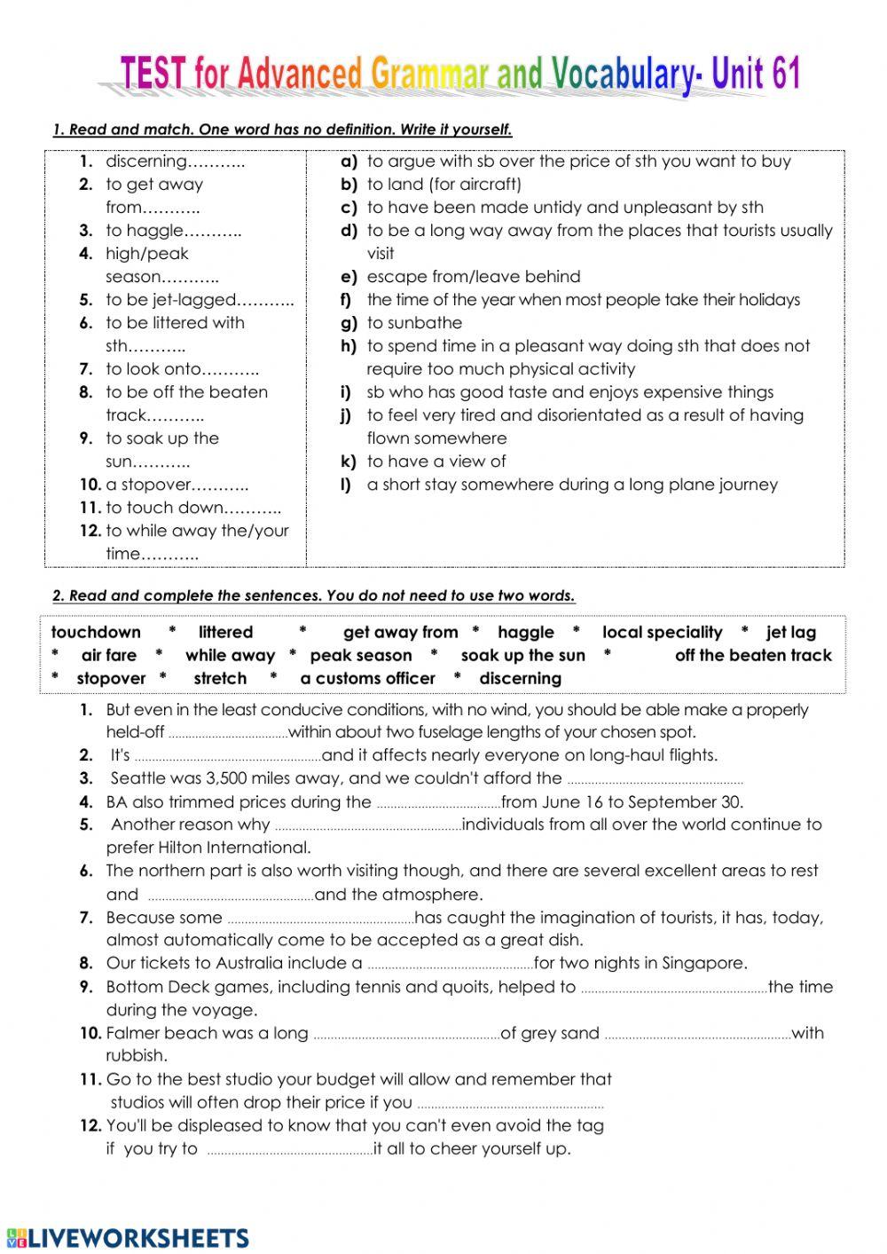 Advanced Grammar and Vocabulary Unit 61