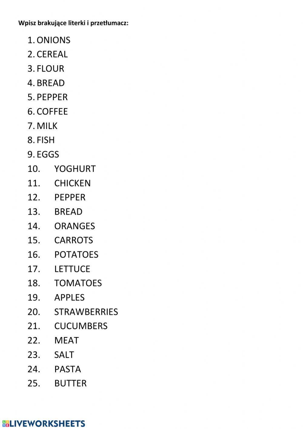 Food flash worksheet Live Worksheets