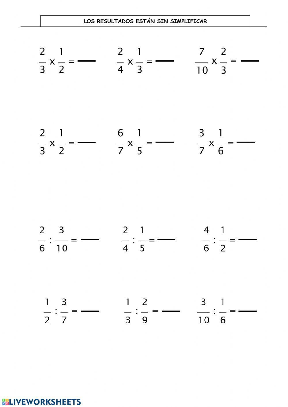 Multiplicación y división fracciones