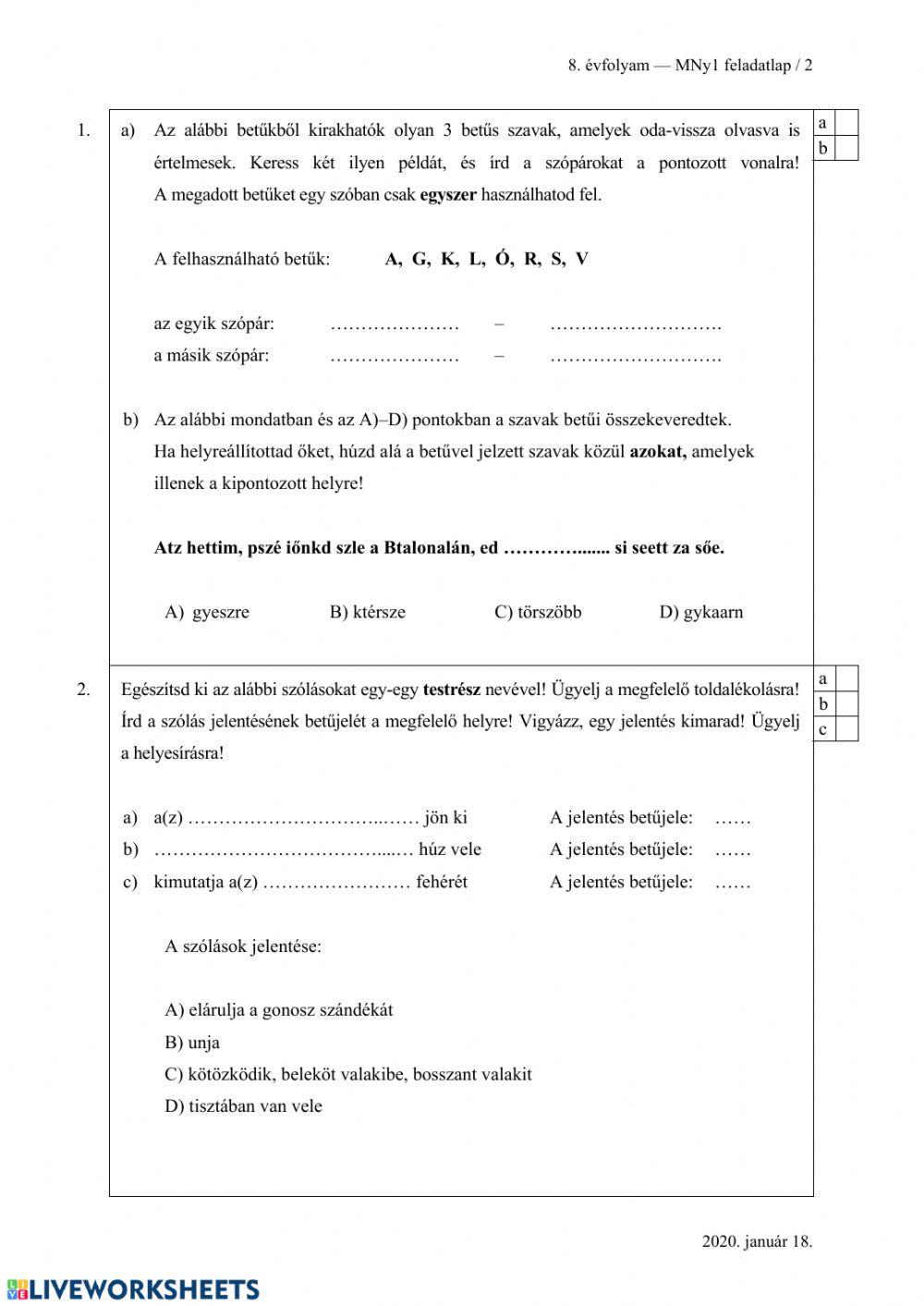 Felvételi-Magyar nyelv 8.