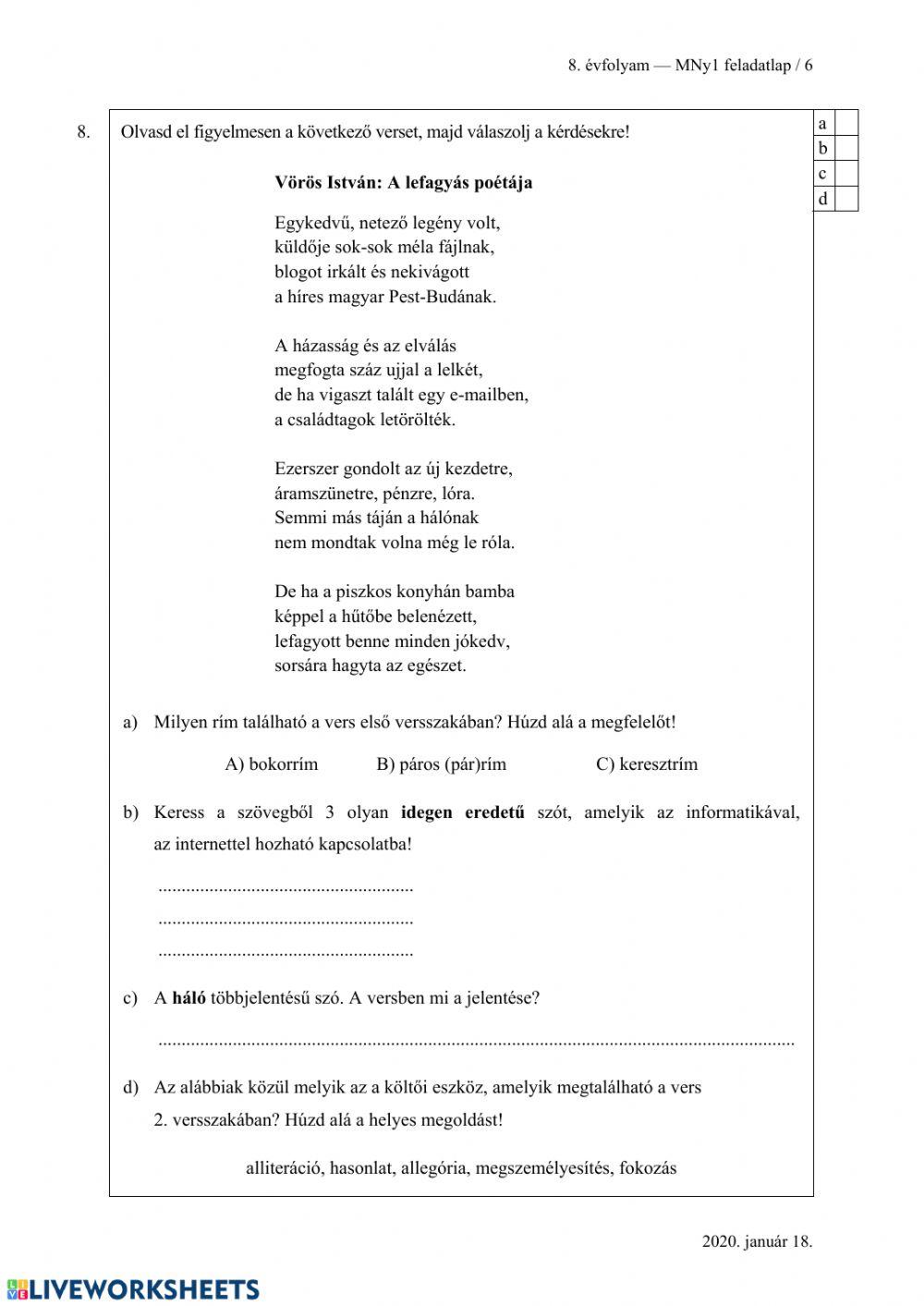 Felvételi-Magyar nyelv 8.