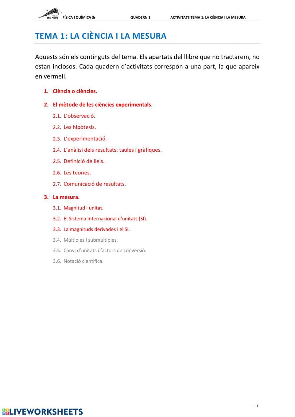 QUÍMICA 3rESO. LA CIÈNCIA I LA MESURA 1